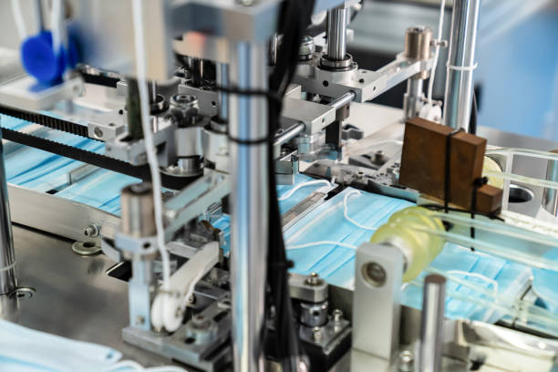 istock Face mask production line in modern factory 1273484794