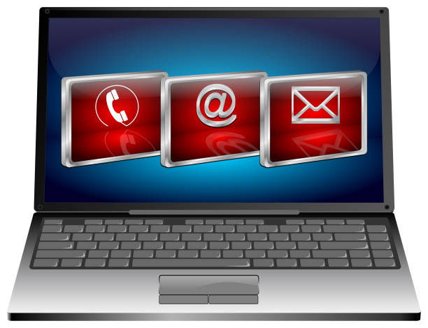 istock Laptop with red contact us buttons - 3D illustration 1273485528