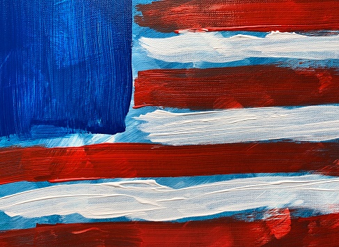 American flag painted on old canvas