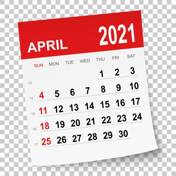 illustrazioni stock, clip art, cartoni animati e icone di tendenza di calendario aprile 2021 - white background concepts transparent red