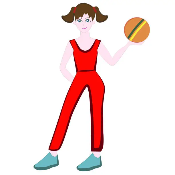 Vector illustration of A young sports girl holds a ball in her hand.