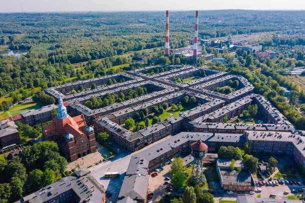 Aerial view of Nikiszowiec neighbourhood in Katowice, Poland Aerial view of Nikiszowiec neighbourhood in Katowice, Poland katowice stock pictures, royalty-free photos & images