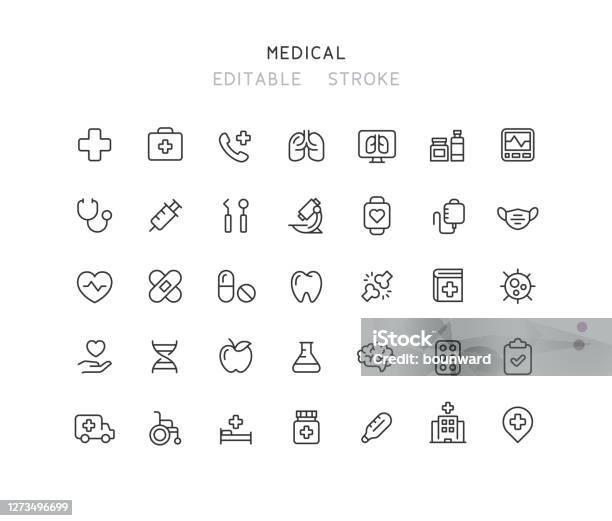 35 Collection Of Medical Line Icons Editable Stroke Stock Illustration - Download Image Now