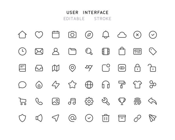 ilustrações de stock, clip art, desenhos animados e ícones de 54 big collection of web user interface line icons editable stroke - grupo de objetos