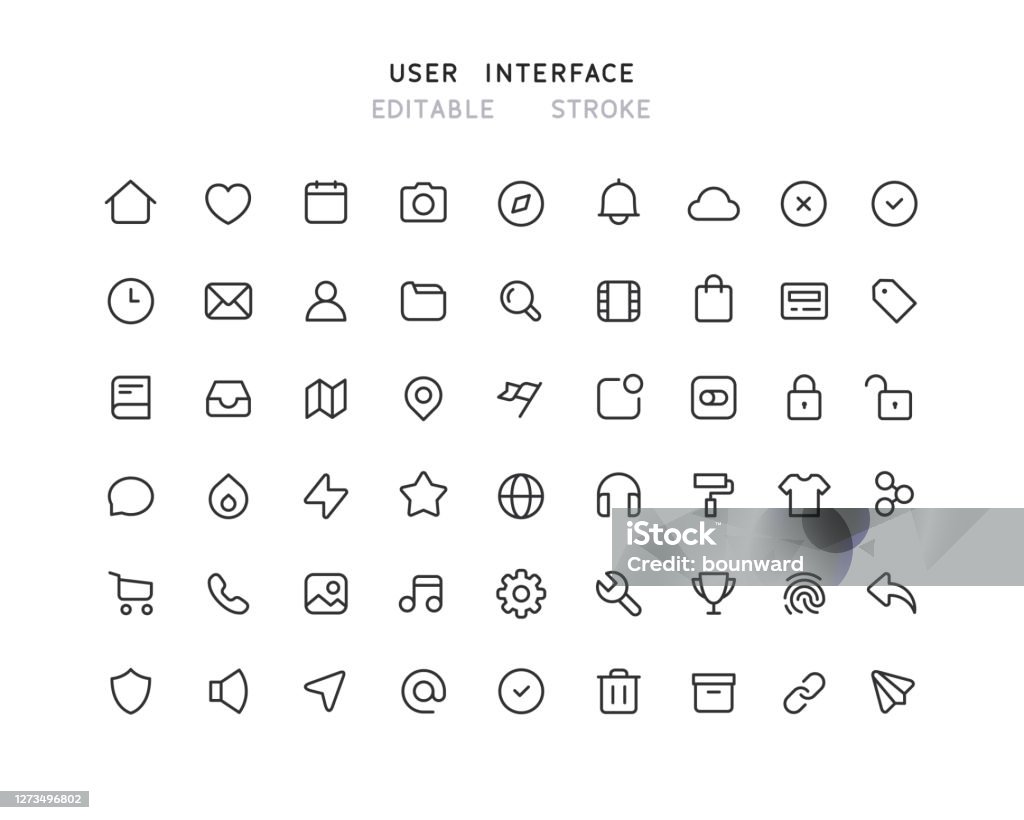 54 Big Collection Of Web User Interface Line Icons Editable Stroke 54 Big collection of web user interface line vector icons. Editable stroke. Icon stock vector