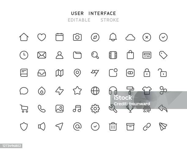 54 Big Collection Of Web User Interface Line Icons Editable Stroke Stock Illustration - Download Image Now