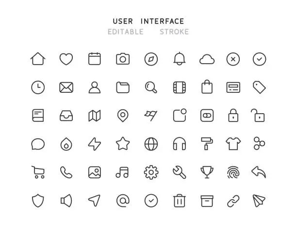 Vector illustration of 54 Big Collection Of Web User Interface Line Icons Editable Stroke