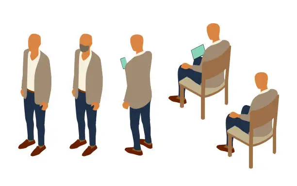 Vector illustration of Isometric man front and rear variations