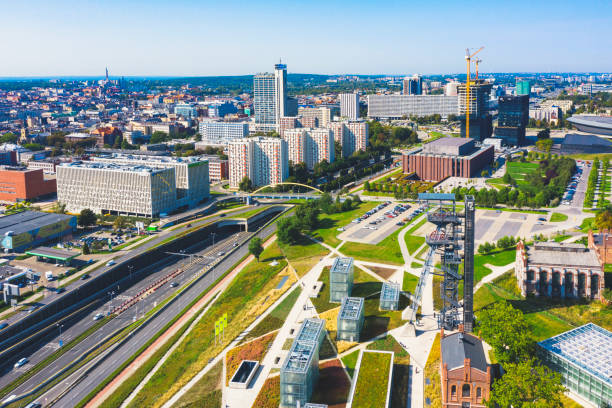Aerial view of Katowice cityscape in Poland Aerial view of Katowice cityscape in Poland katowice stock pictures, royalty-free photos & images