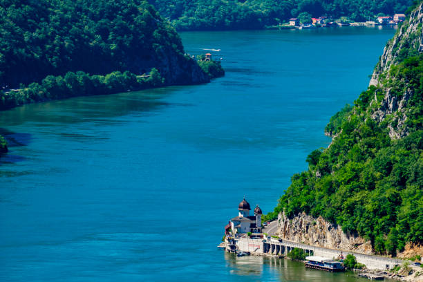 View at Mraconia Monastery in Romanian side of Danube river