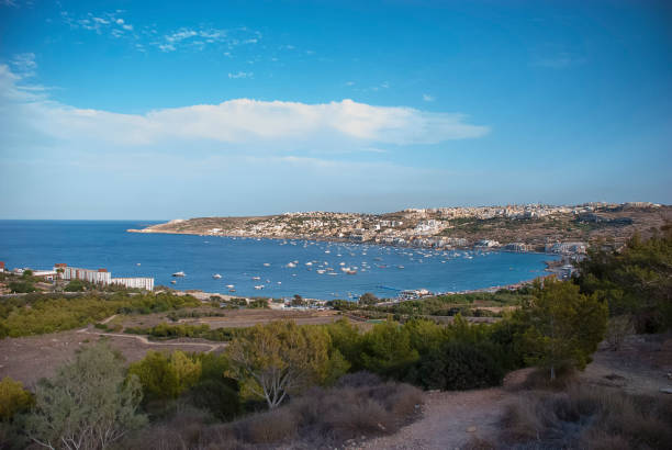 View looking down on Mellieha Bay in Malta