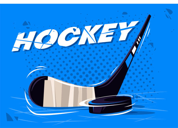 ilustraciones, imágenes clip art, dibujos animados e iconos de stock de ilustración vectorial de un palo de hockey con un disco, equipo para jugar hockey - ice hockey illustrations