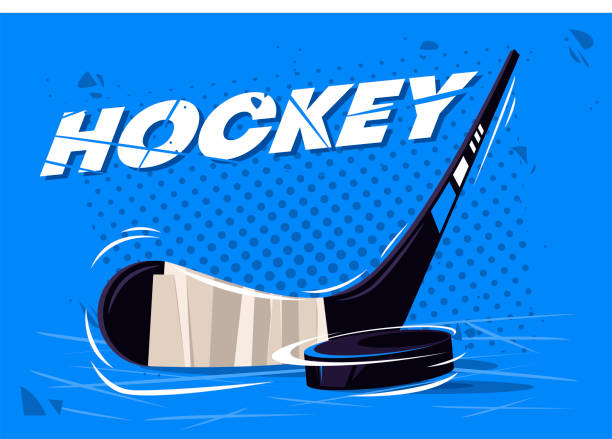 bildbanksillustrationer, clip art samt tecknat material och ikoner med vektor illustration av en hockey klubba med en puck, utrustning för att spela hockey - hockey