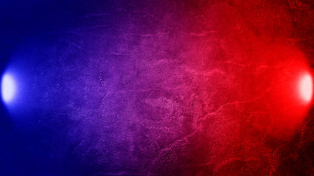 istock Studio dark room with lighting effect red and blue on black concrete wall grunge texture background for interior decoration. 1273515496