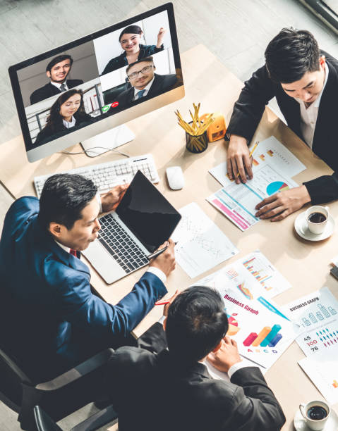 istock Video call group business people meeting on virtual workplace or remote office 1273516011