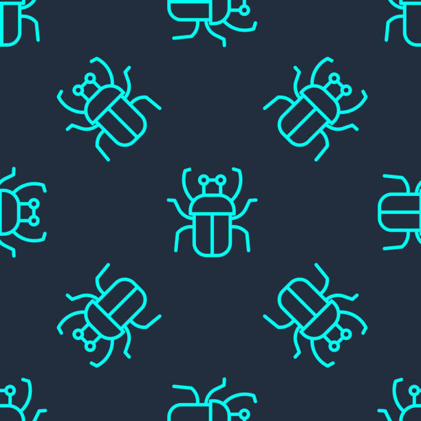 grüne linie stink bug icon isoliert nahtlose muster auf blauem hintergrund. vektor - wallpaper pattern square macro urban scene stock-grafiken, -clipart, -cartoons und -symbole