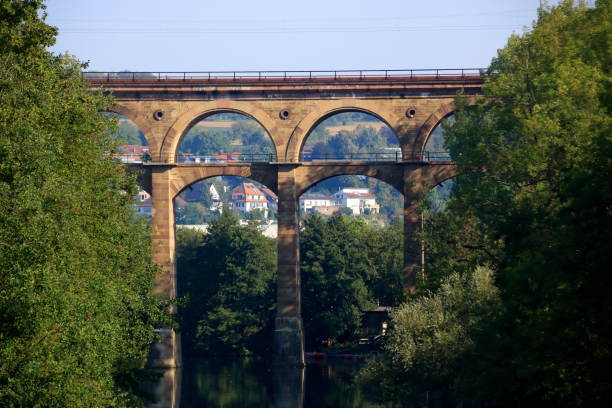 Red brick train viaduct in the ribble valley. UK railway