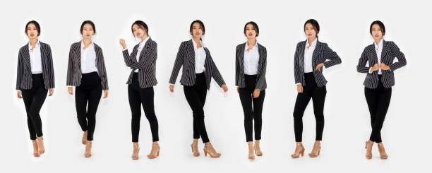 istock Different pose of same Asian woman full body portrait set 1273521944