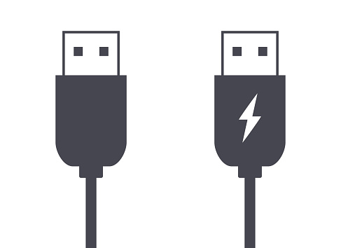 USB data connection and charging cable plugs vector illustration icon and symbols