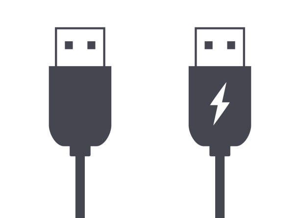 USB data and charging cable icons USB data connection and charging cable plugs vector illustration icon and symbols usb stick stock illustrations