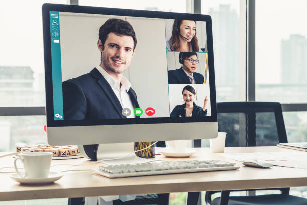 istock Video call business people meeting on virtual workplace or remote office 1273530749