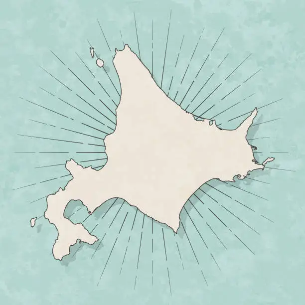 Vector illustration of Hokkaido map in retro vintage style - Old textured paper