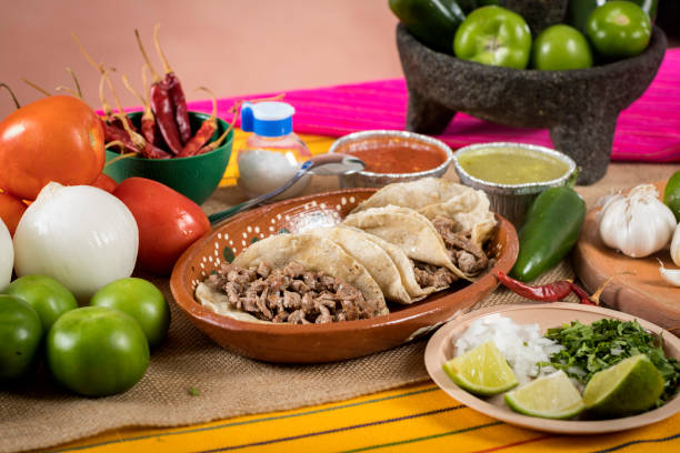 istock Typical Mexican food dishes with sauces on colorful table 1273533103
