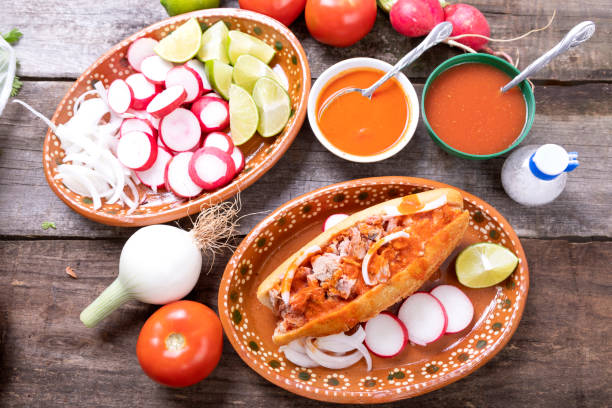 istock Typical Mexican food dishes with sauces on colorful table 1273533281