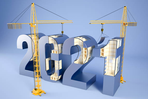 istock 2021 and cranes, 3d illustration 1273534322