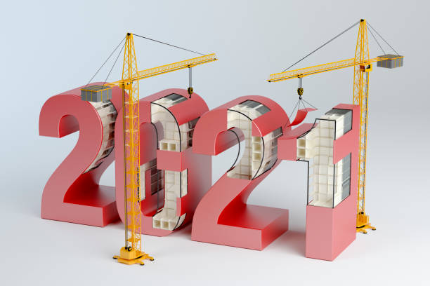 istock 2021 and cranes, 3d illustration 1273534328