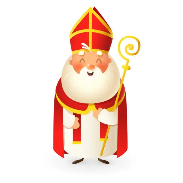 Vector illustration of Saint Nicholas - happy cute character - vector illustration isolated
