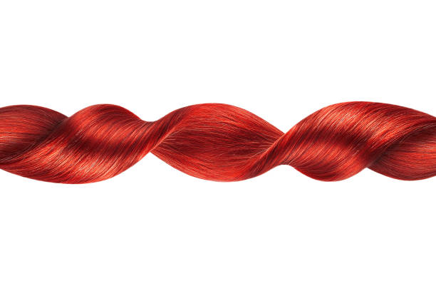 capelli rossi in forma di linea su sfondo bianco, isolati - human hair curled up hair extension isolated foto e immagini stock