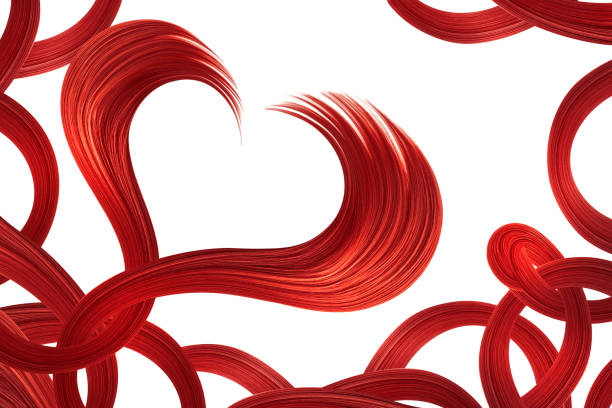 onde di capelli rossi isolate su sfondo bianco. forma del cuore - human hair curled up hair extension isolated foto e immagini stock