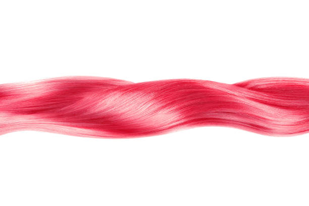 capelli rosa in forma di linea su sfondo bianco, isolati - human hair curled up hair extension isolated foto e immagini stock