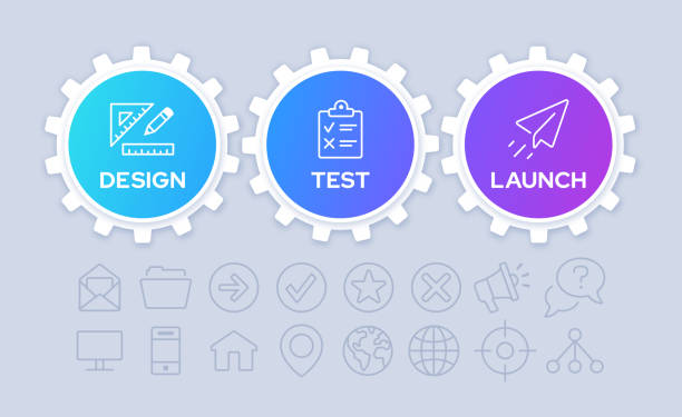 ilustrações de stock, clip art, desenhos animados e ícones de gears three step process infographic design - gear bicycle gear sprocket part of vehicle