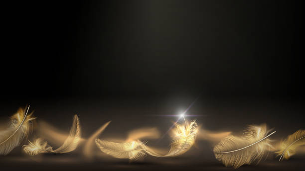 Golden feathers Vector light background with lying golden feathers, luxurious and elegant backdrop phoenix stone stock illustrations