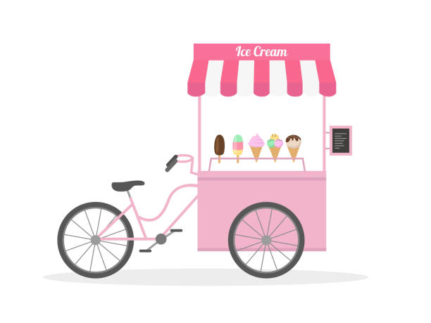 illustrazioni stock, clip art, cartoni animati e icone di tendenza di bicicletta gelato, carrello gelato, street food. - handmade umbrella