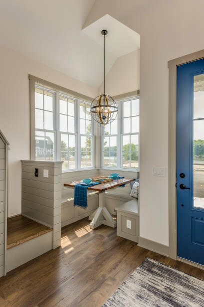 Small eating nook in tiny vacation home by the lake