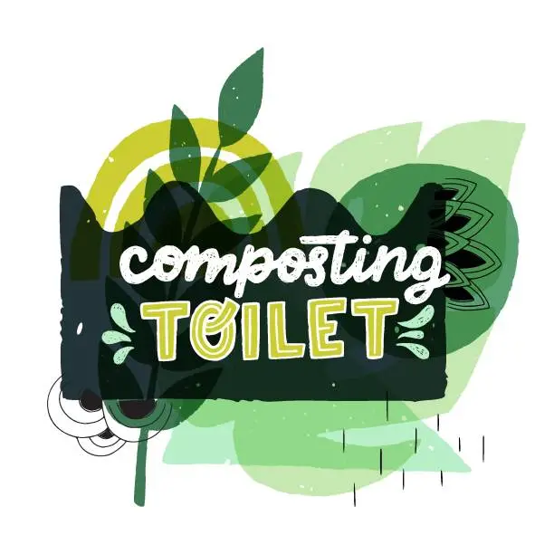 Vector illustration of Composting Toilet inscription on floral banner