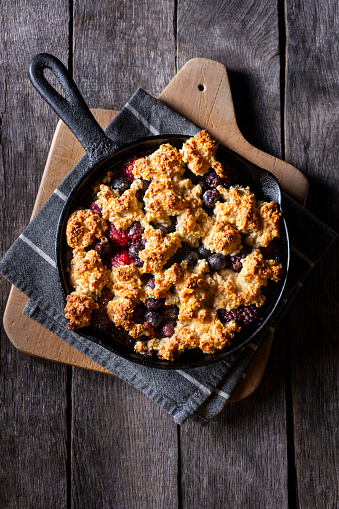 Homemade Berry Cobbler in a Cast Iron Skillet