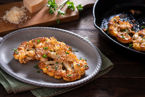 Roasted Cauliflower Steaks with Parmesan Cheese