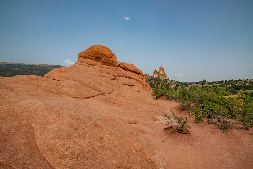 Road leading into Garden of the Gods from Old Colorado City and Manitou Springs. View of the central features of the park from the south.