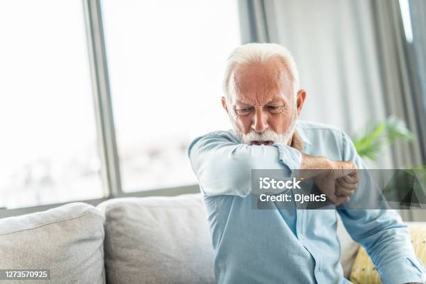 Senior Man Coughing Stock Photo - Download Image Now - Coughing, Men, Senior Adult