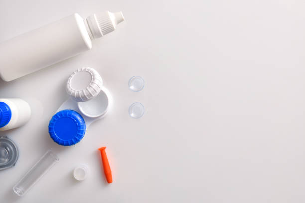 istock Accessories and products for contact lens maintenance top view 1273576888