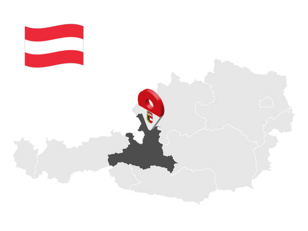 ilustrações de stock, clip art, desenhos animados e ícones de location of  salzburg map austria. 3d location sign similar to the flag of salzburg. quality map  with  states of  austria for your design. eps10. - silhouette tirol innsbruck austria