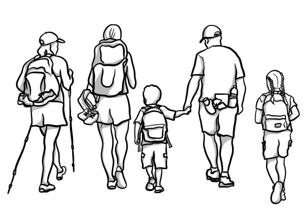 FamilyHikingDayTrip Family and friends out to hike together. adventure clipart stock illustrations