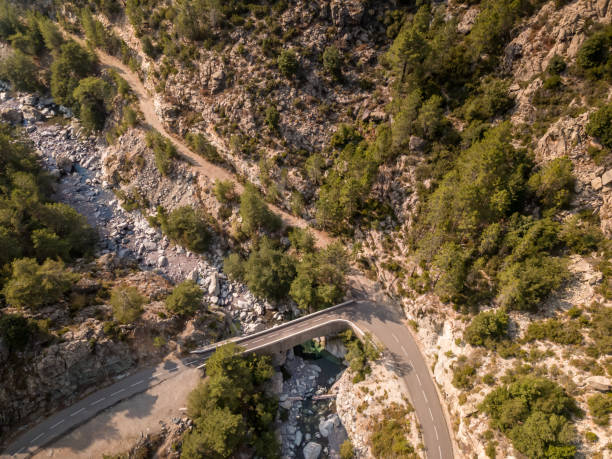 istock Road and bridge over mountain stream in Corsica 1273588285