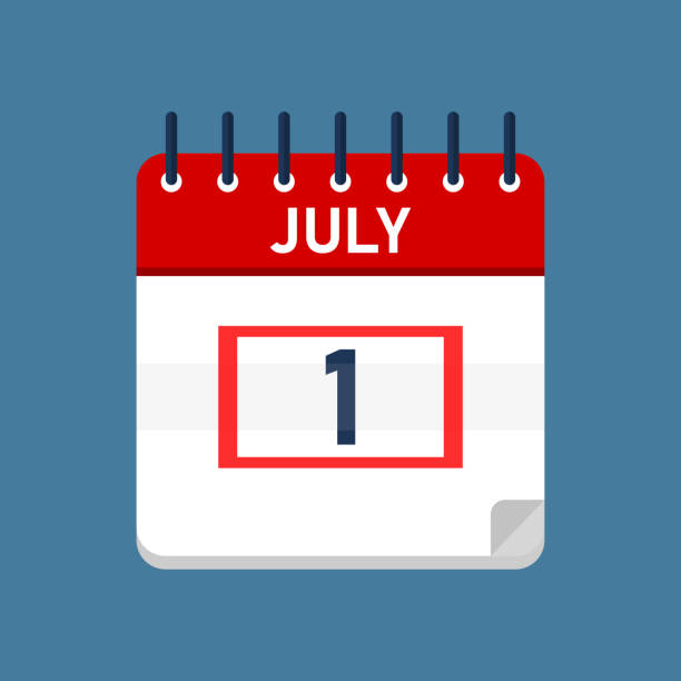 July 1 Daily Calendar Daily calendar isolated on blue background with red square. Mark the date, holiday, important date, special date. 2026 2021 stock illustrations