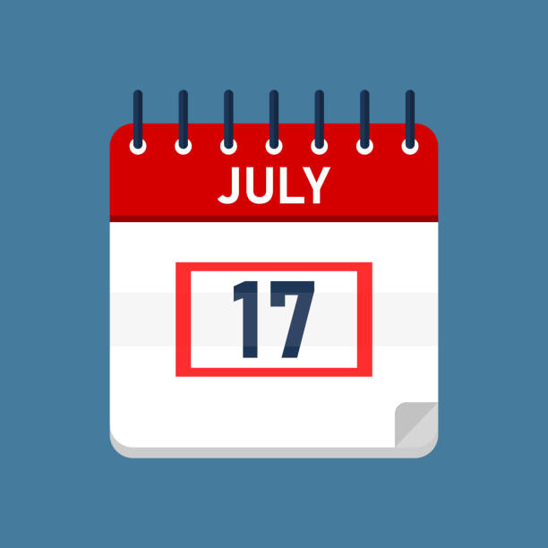 July 17 Daily Calendar Daily calendar isolated on blue background with red square. Mark the date, holiday, important date, special date. 2026 2021 stock illustrations