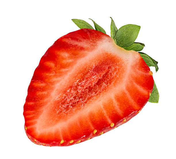istock Halved strawberry isolated on white background 1273598765